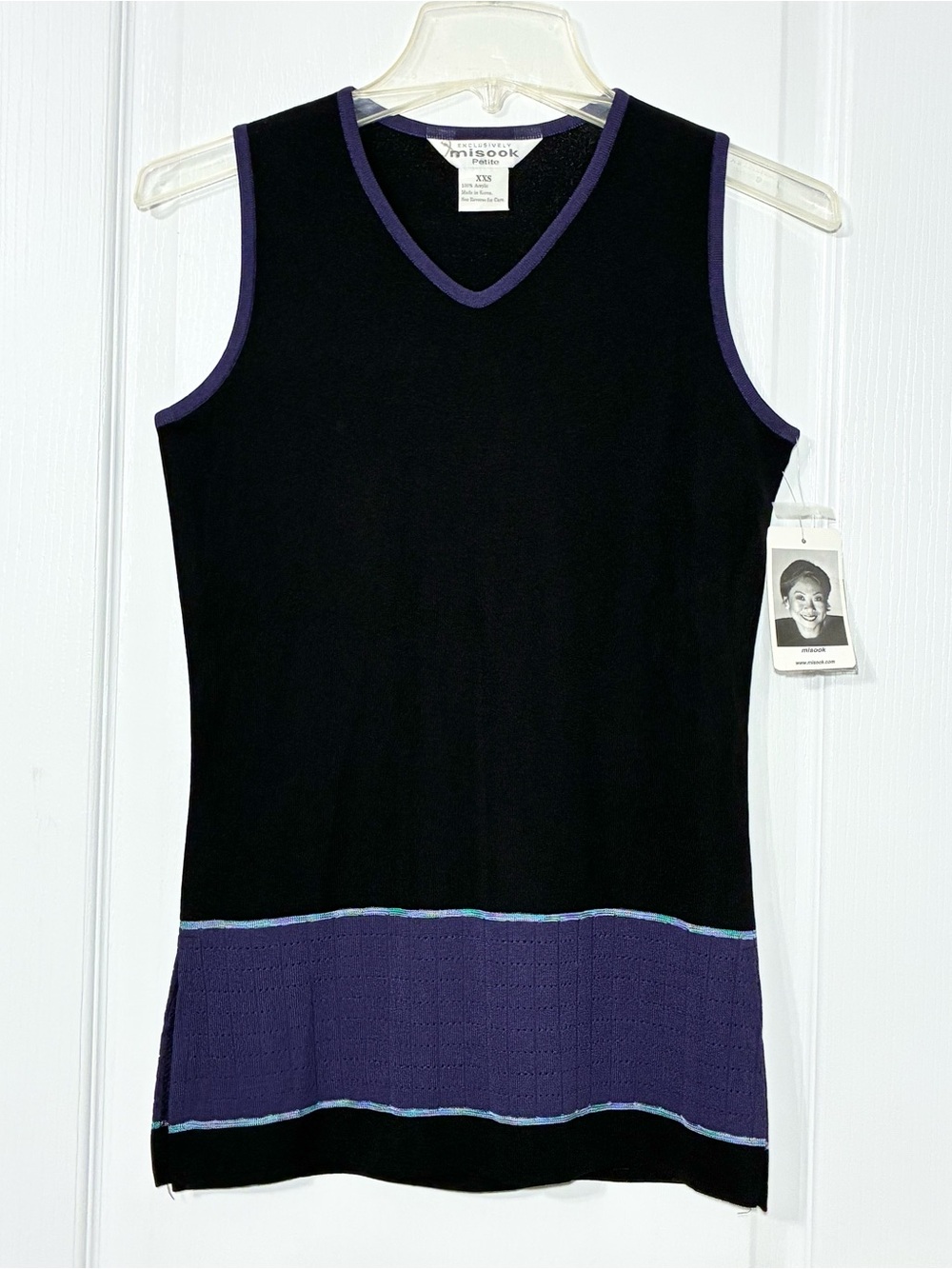 Misook Pointelle Ribbed Knit V-Neck Sleeveless Tunic Top Shell Size XXS Petite